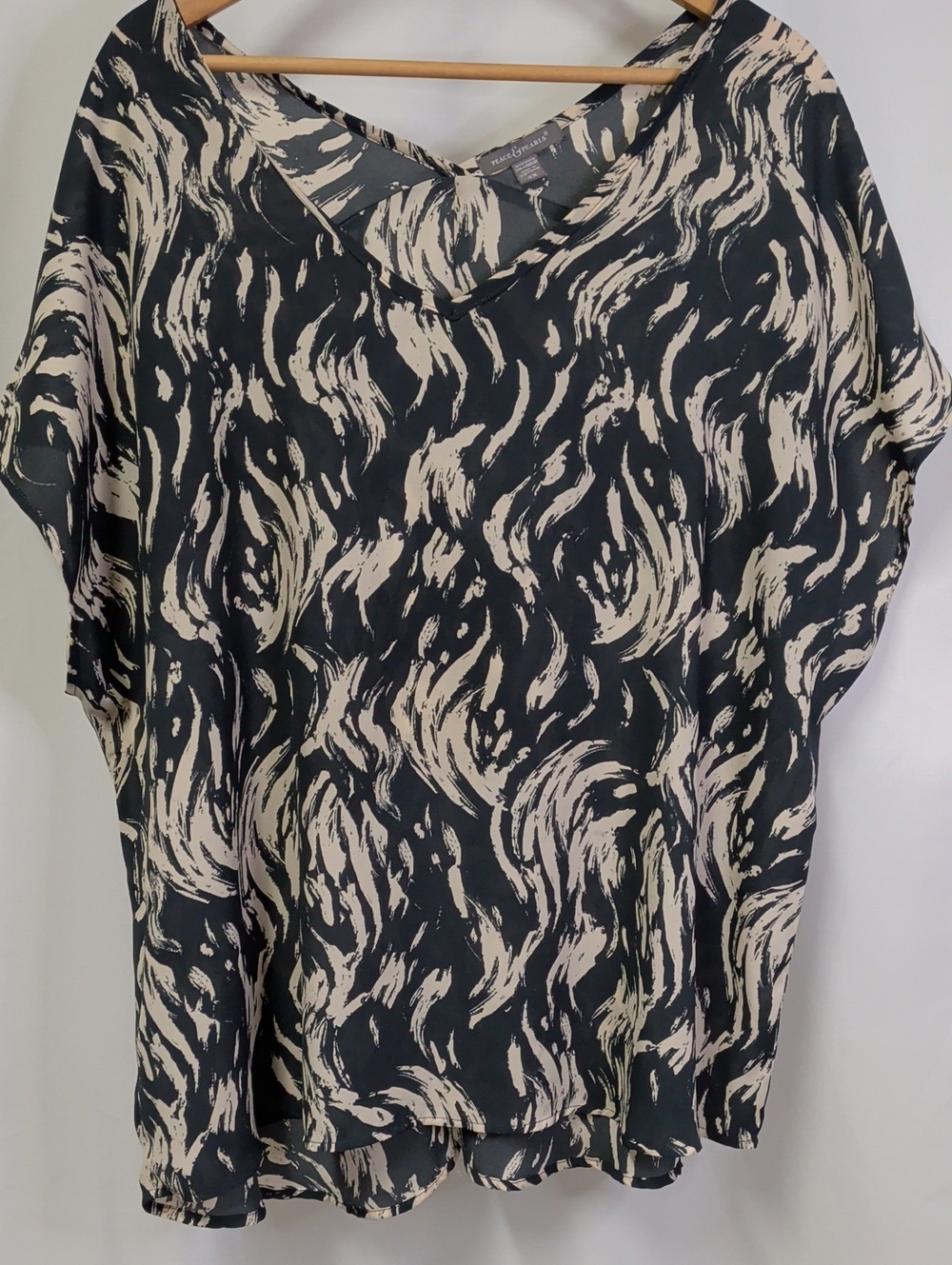Peace & Pearls Grey and Cream Abstract Print V-Neck Blouse
